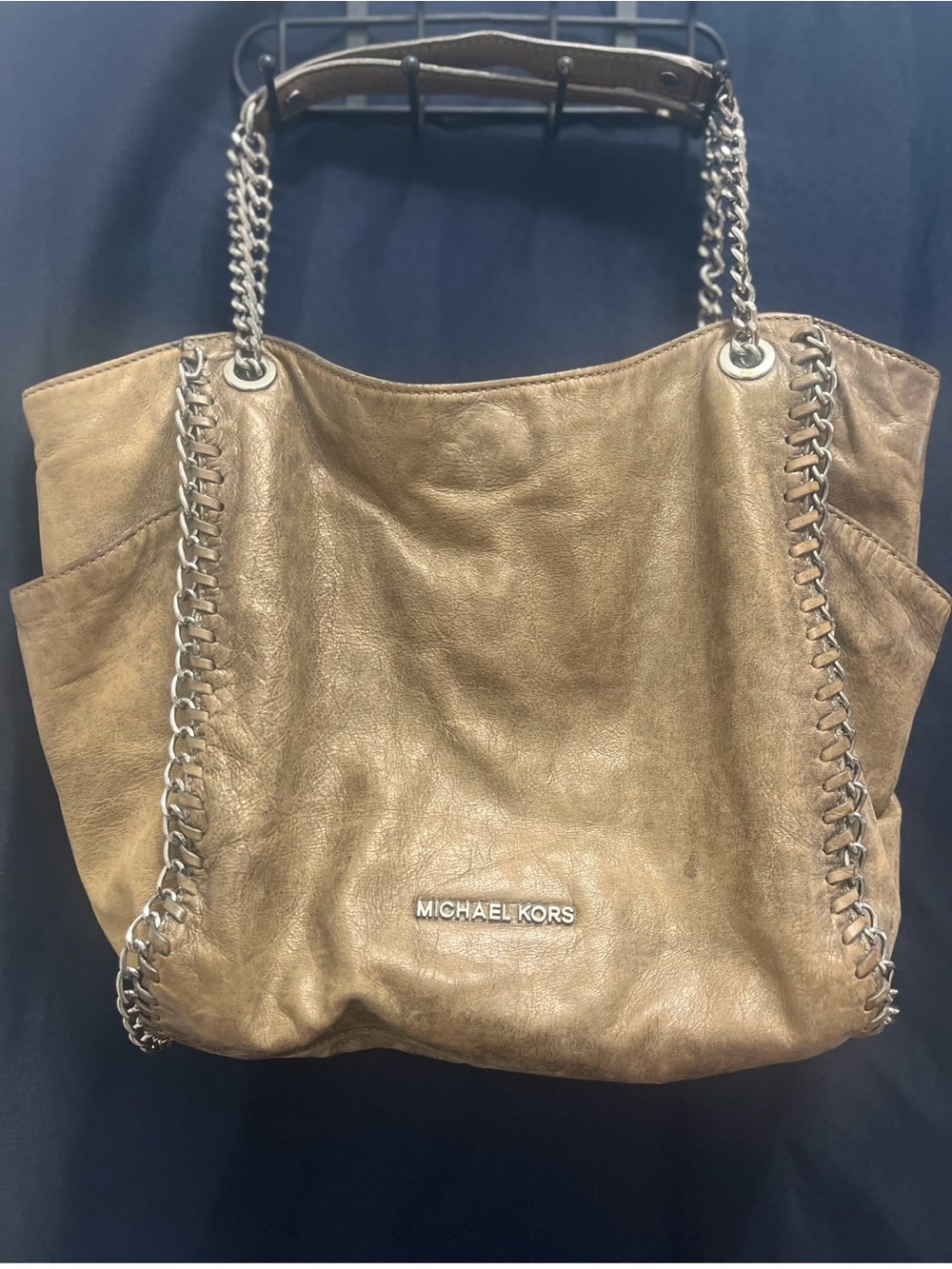 Michael Kors Brown Leather Shoulder Bag with Chain Detail